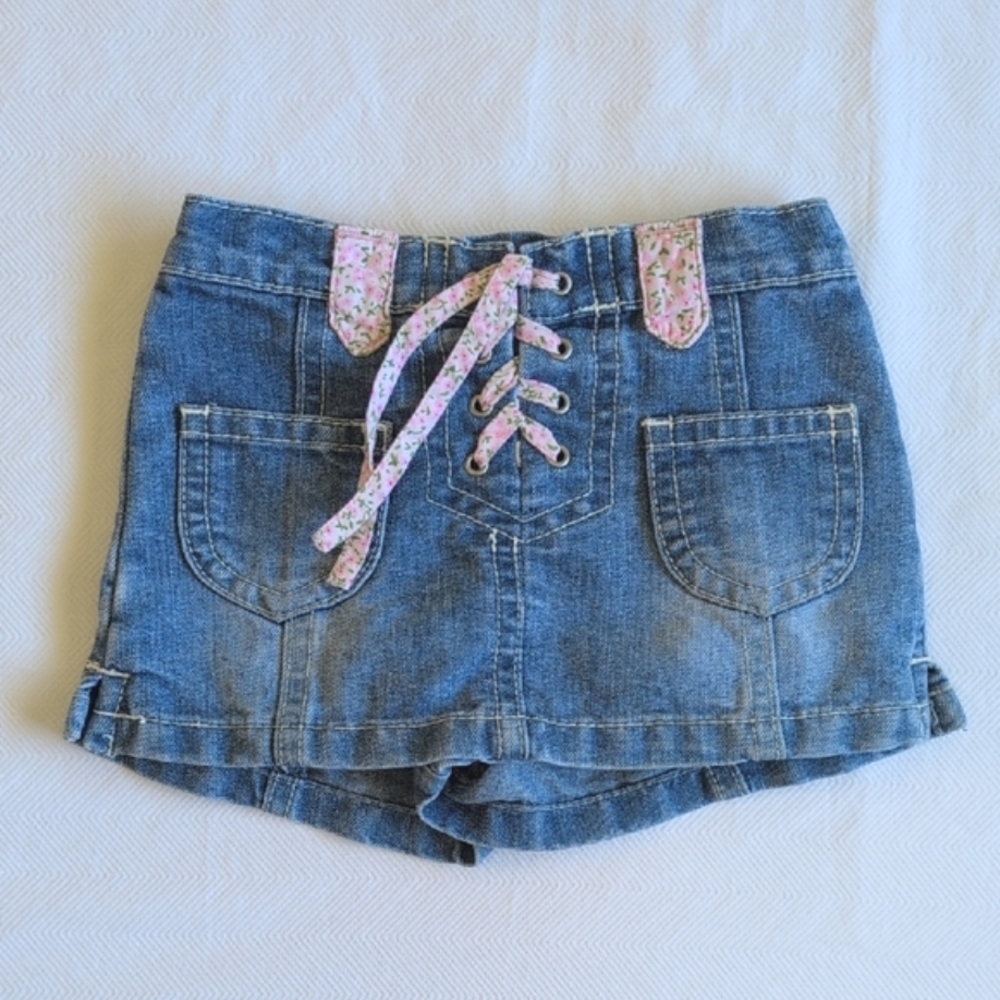 vintage Y2K old navy lace up floral denim jean skort 3-6 months baby girl